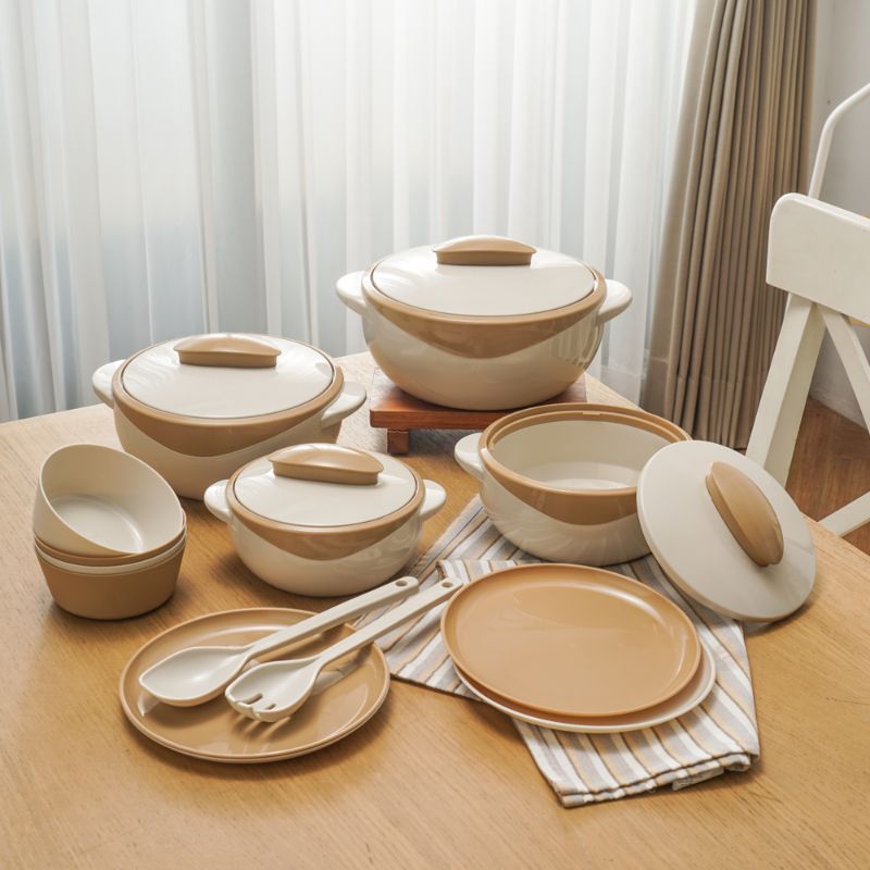 Vienna Estonia Set of 14 Ivory Mangkok Saji Double Wadah Sayur Prasmanan Piring Plastik Import