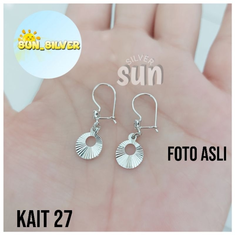 ANTING KAIT BULAT UKIR PERAK 925 LAPIS MAS PUTIH KAIT 27