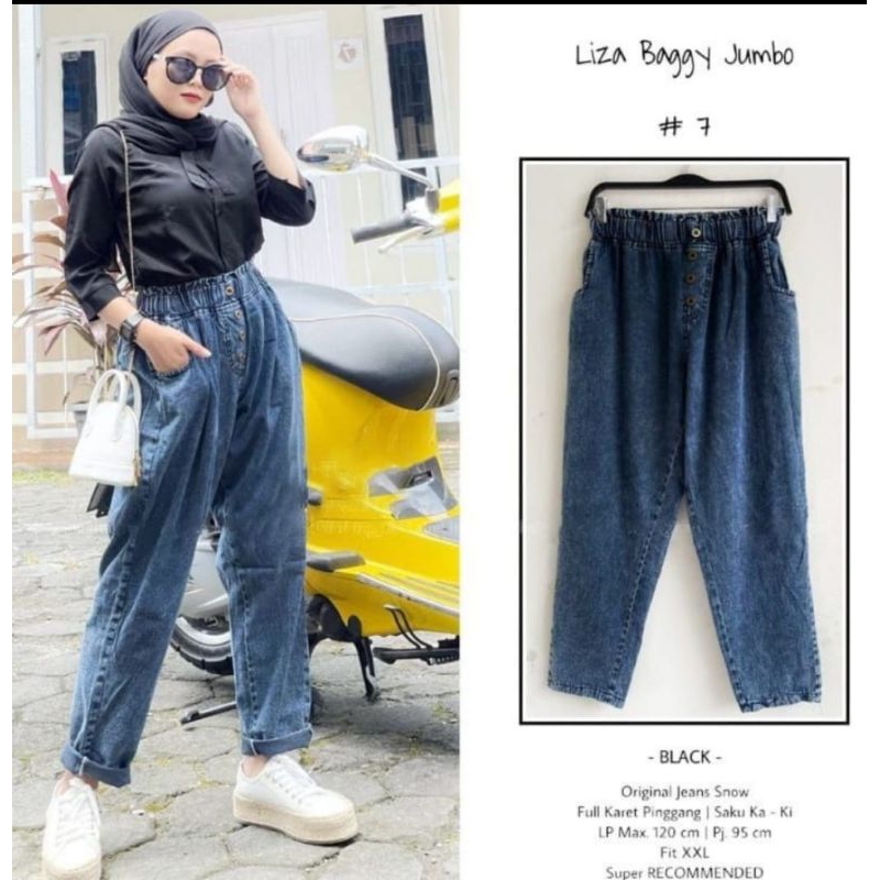 celana jeans pinggang karet jeans wanita karet baggy jeans