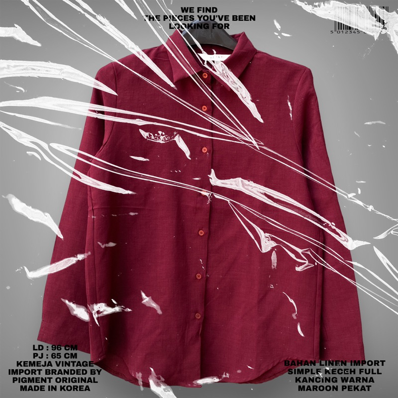 PIGMENT ORIGINAL/KEMEJA IMPORT/KOREAN BLOUSE/KEMEJA MAROON IMPORT/KEMEJA LINEN IMPORT MAROON KOREAN 