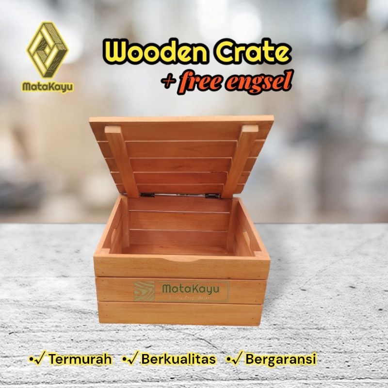 Wooden crate tutup L-25 kotak peti kayu storage box penyimpanan serbaguna