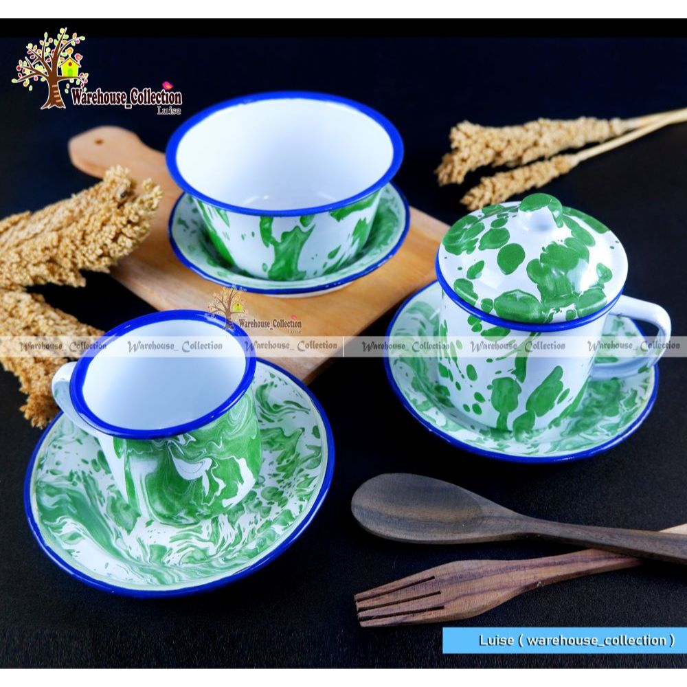 Ready Stok Cangkir Seng 7Cm +Lepek / Mug 8Cm Tutup +Lepek/ Mangkok Seng +Lepek Jadul Blirik/Lurik/