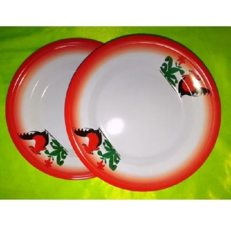 1 Lusin ( 12 Pcs ) Piring Enamel Seng Cap Ayam Jago