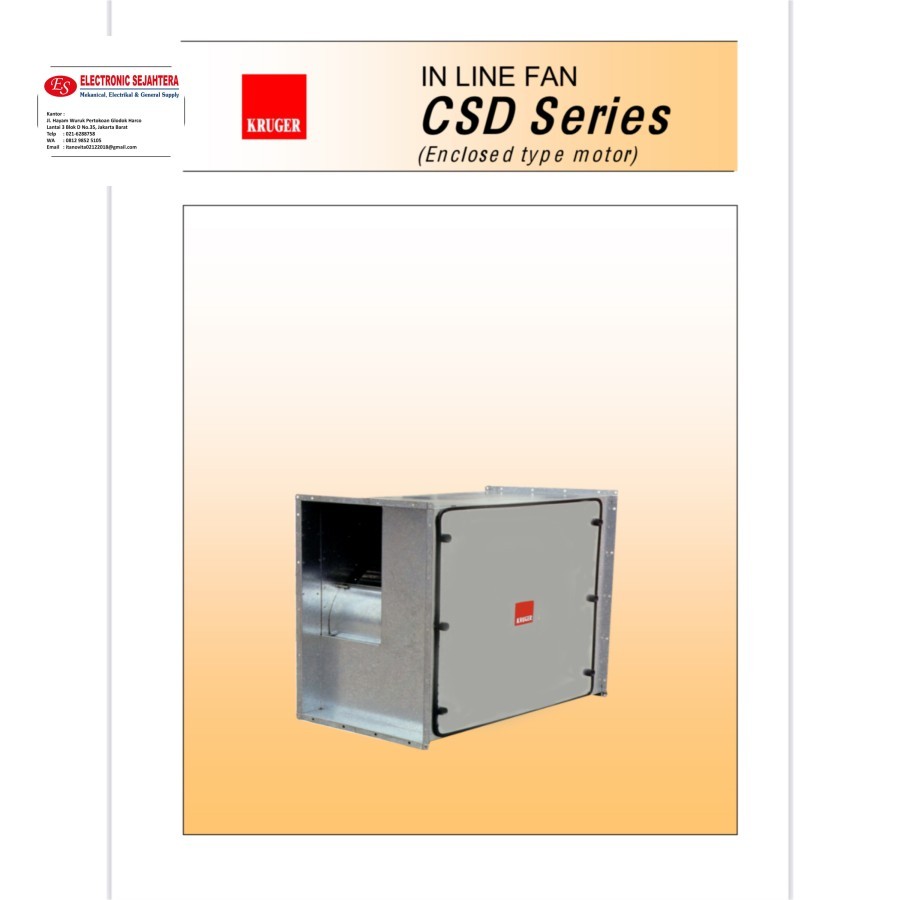Centrifugal in line KRUGER CSD 315 6P-1 3SC 2630cmh/709watt/940rpm 1ph