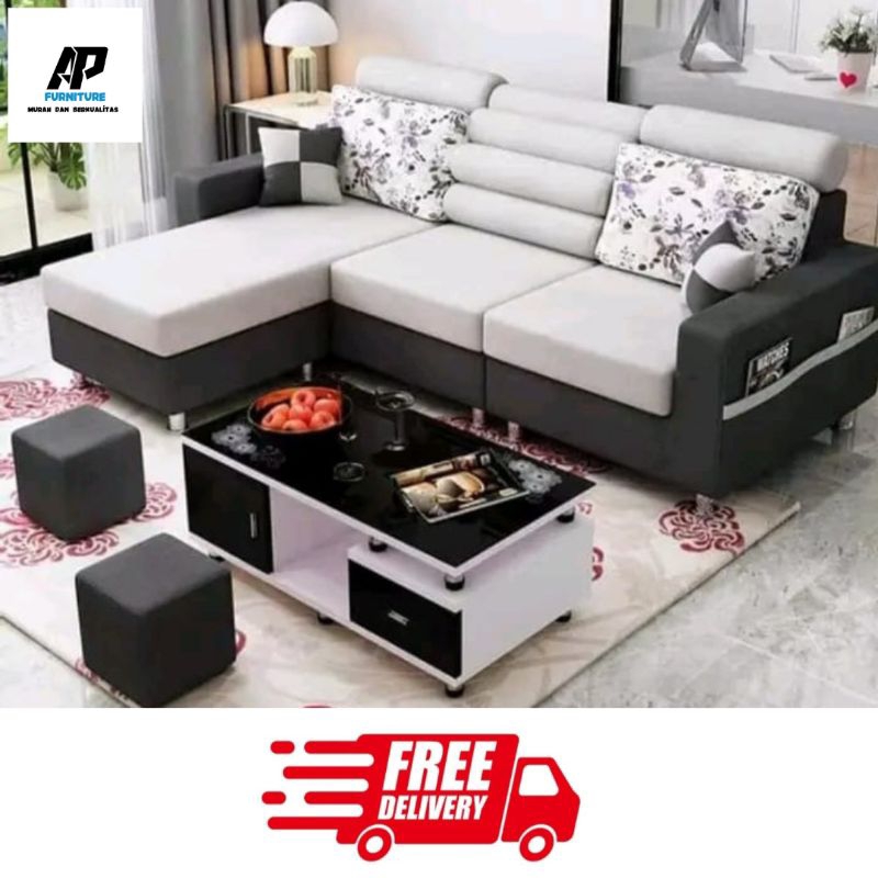 Sofa Ruang Tamu Minimalis Type L Satu Set Meja