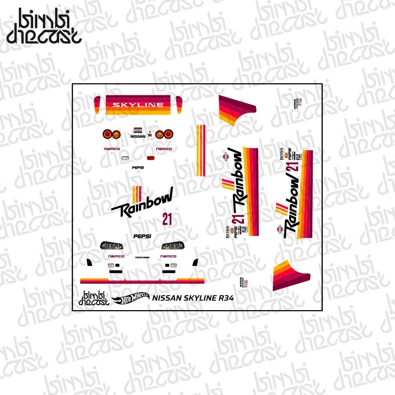 Decal Hotwheels Nissan Skyline R34 Rainbow