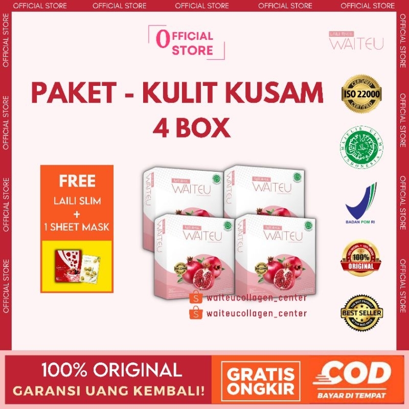 

[4 Box] WAITEU Collagen Drink Paket Kulit Kusam - FREE Laili Slim & 1 Sheetmask Korea