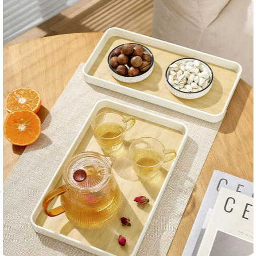 Nampan Plastik Tatakan Gelas Teh Kopi Ala Japanese Aesthetic Wood Style Untuk Cafe Resto Rumah - MN