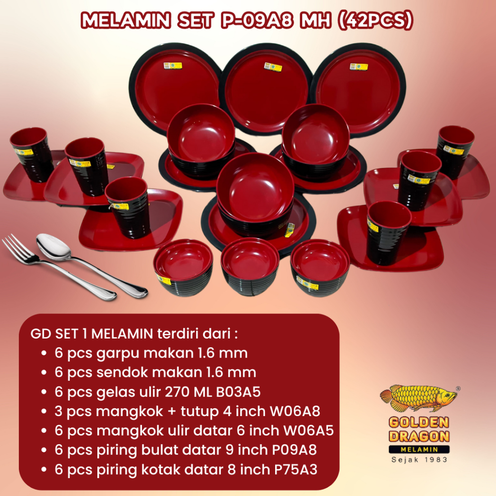 Golden Dragon Melamine Set P-09A8 set melanin best seller set melamin MH merah hitam