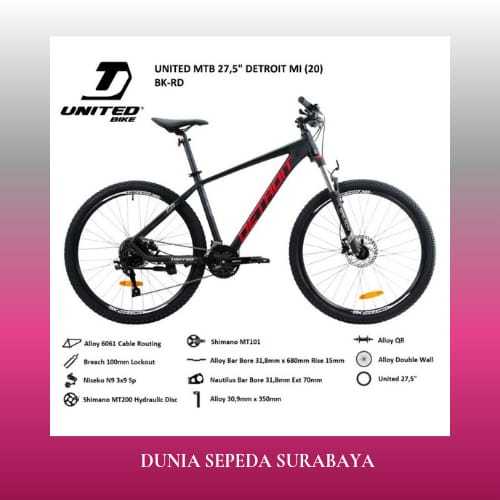 SEPEDA GUNUNG 27.5 INCH MTB UNITED DETROIT MI ALLOY 3X9 SPEED HIDROLIK TERBAIK