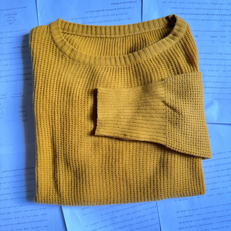[ ready stock ] Sweater Rajut Mustard oversize LD 110 cewek cowok pria wanita atasan kuning honey ou