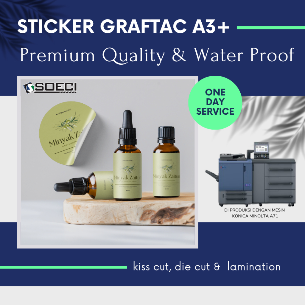 PRINT STICKER | CETAK STICKER GRAFTAC A3+ & Kiss Cut, Die Cut + Laminating