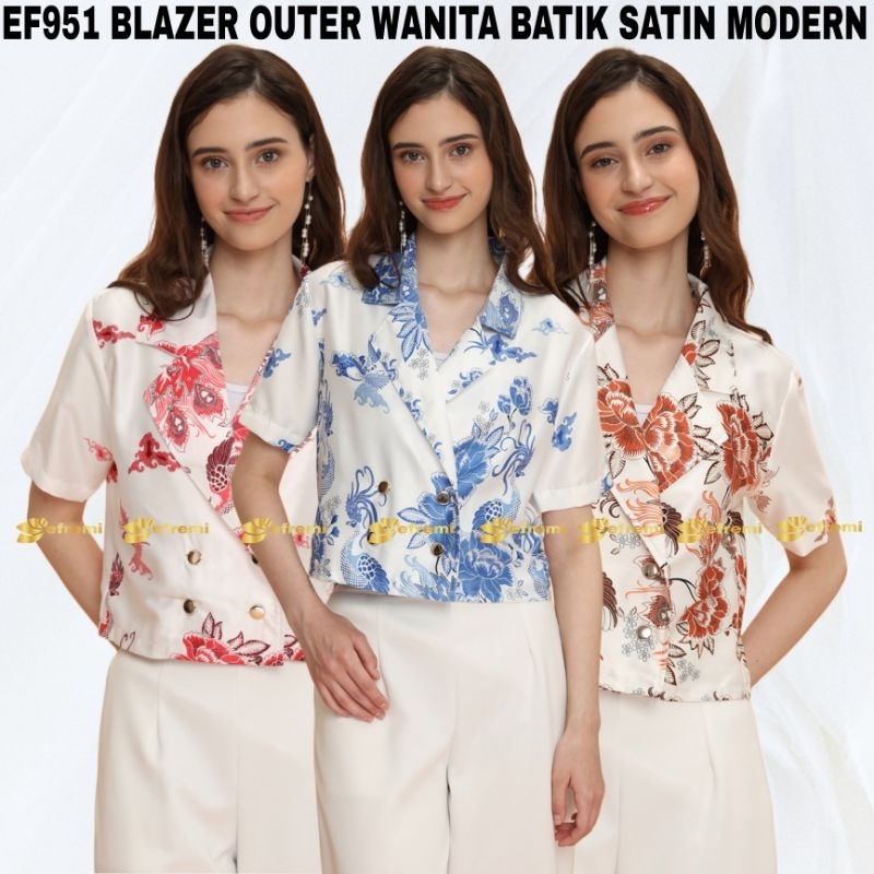 EFREMI BATIK OUTER BLAZER BAJU ATASAN BATIK PRINT SATIN WANITA MODERN TRENDY#OUTER FORMAL KERJA KANT