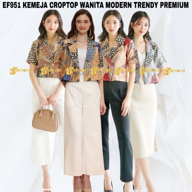 EF951 CROP TOP KEMEJA ATASAN WANITA FORMAL/BAJU ATASAN KANTOR MODERN WANITA/BLAZER KERJA BATIK SATIN