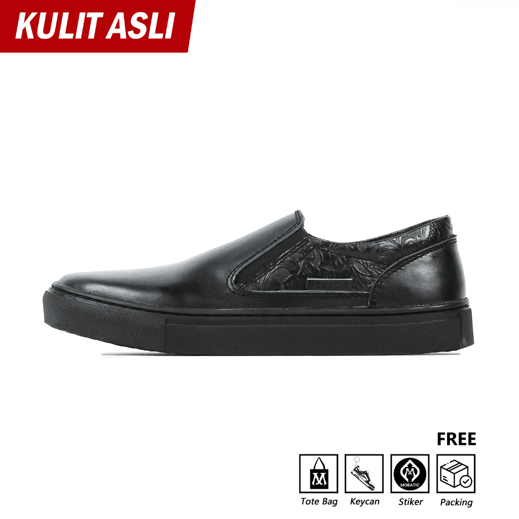 Mobatic Slip-On Asa All Black || Sepatu Kulit Pria