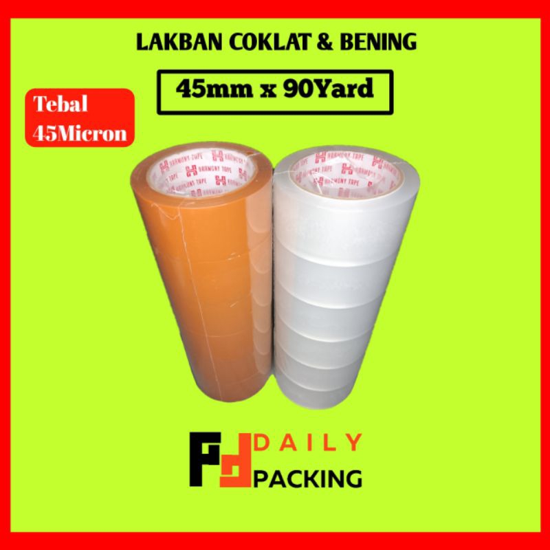 

Lakban bening coklat 90yard isi 6pcs harmony lakban murah ekonomis