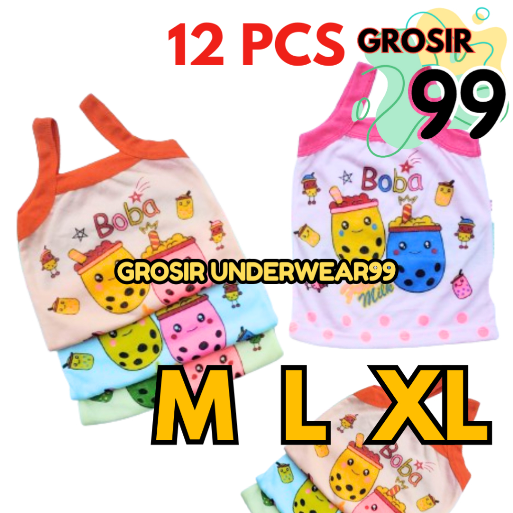 1LUSIN (12 Pcs) Tanktop Kaos Dalam Anak Cewek Anak Remaja Motif Boba GROSIR99