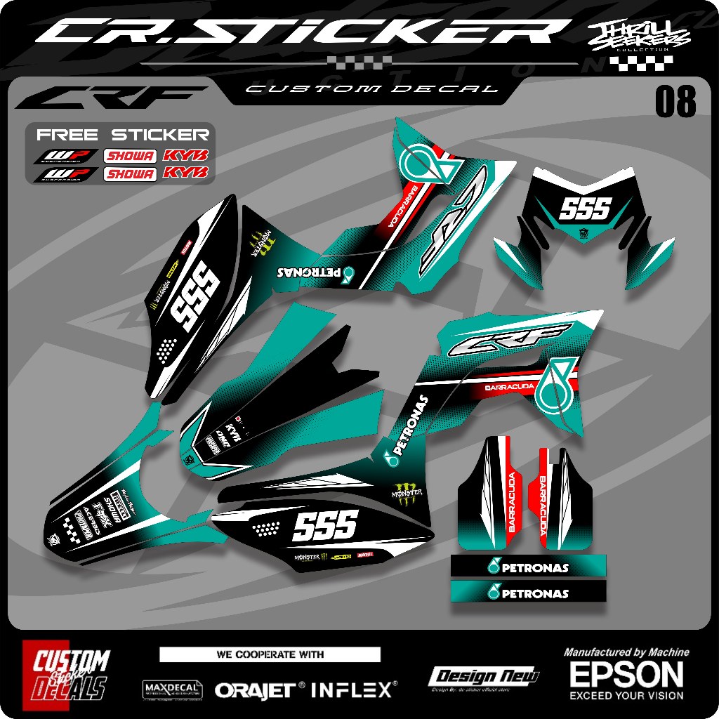 Stiker Decal Crf 150l SUPERMOTO Full Body Superglossy/doff DESAIN PETRONAS CUSTOME DECAL Premium Fre