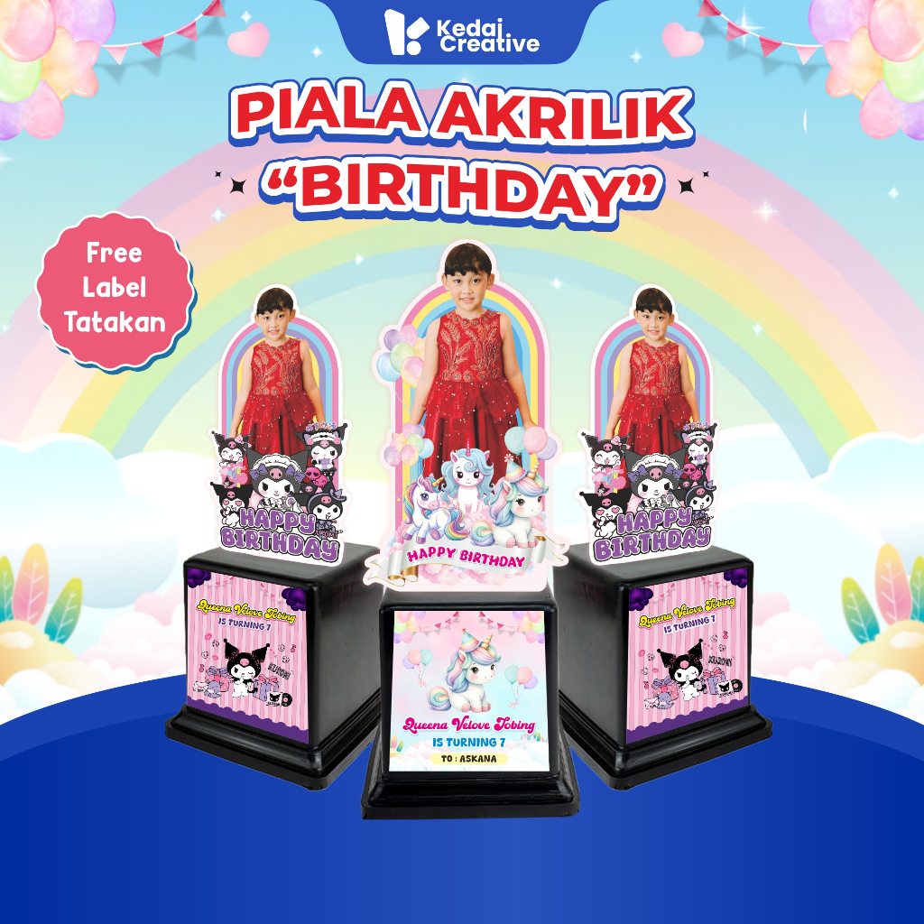 Kedai Creative Piala Akrilik Custom Foto Anak  Hadiah Kado Ulang Tahun Happy Birthday