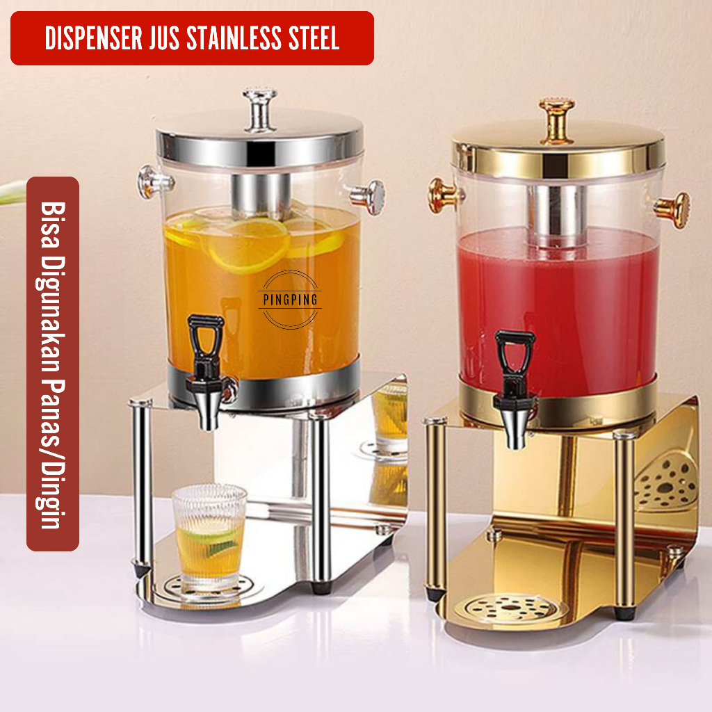 Dispenser Minuman Stainless Steel untuk Komersial dan Rumah Tangga dengan Keran, Mesin Jus Buah, Jer