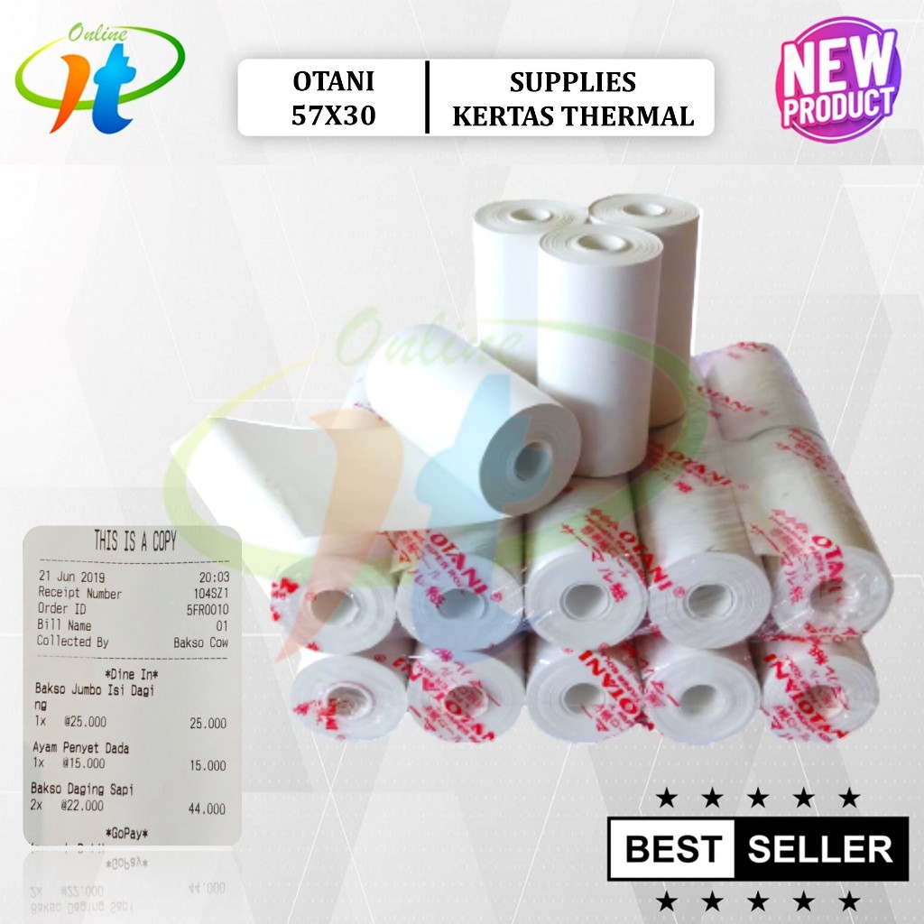 

(Min 10 Roll) Kertas Struk Otani 57x30/57x31/58x30/58x31 Hitam Kertas Thermal Struk Kasir 58mm