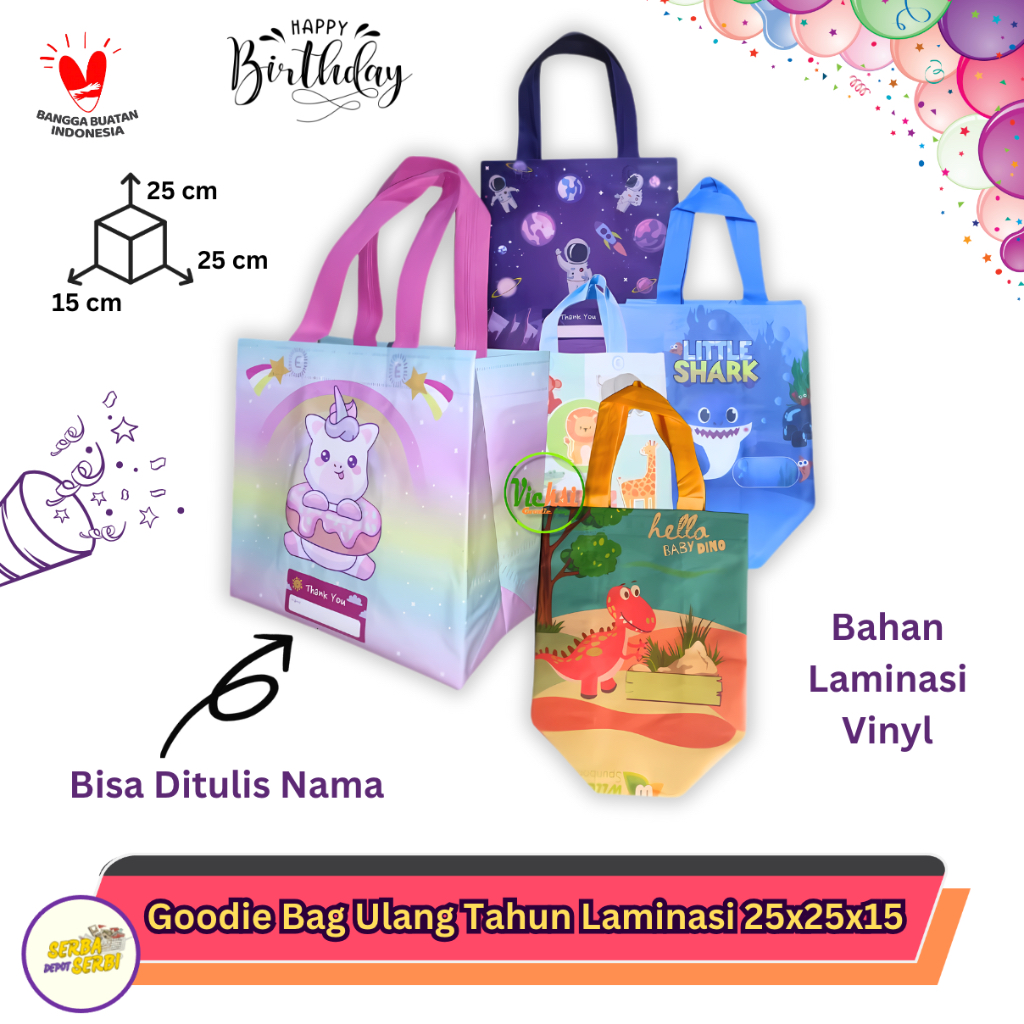 

Goodie Bag Ultah 25x25x15 Tas Laminasi Box Kemasan Kado Souvenir Waterproof Hampers Birthday