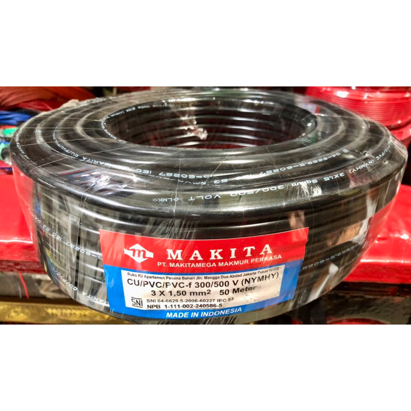 Makita Kabel Hitam Tembaga Serabut NYYHY (NYMHY) 3x1,5mm rol - (50meter)