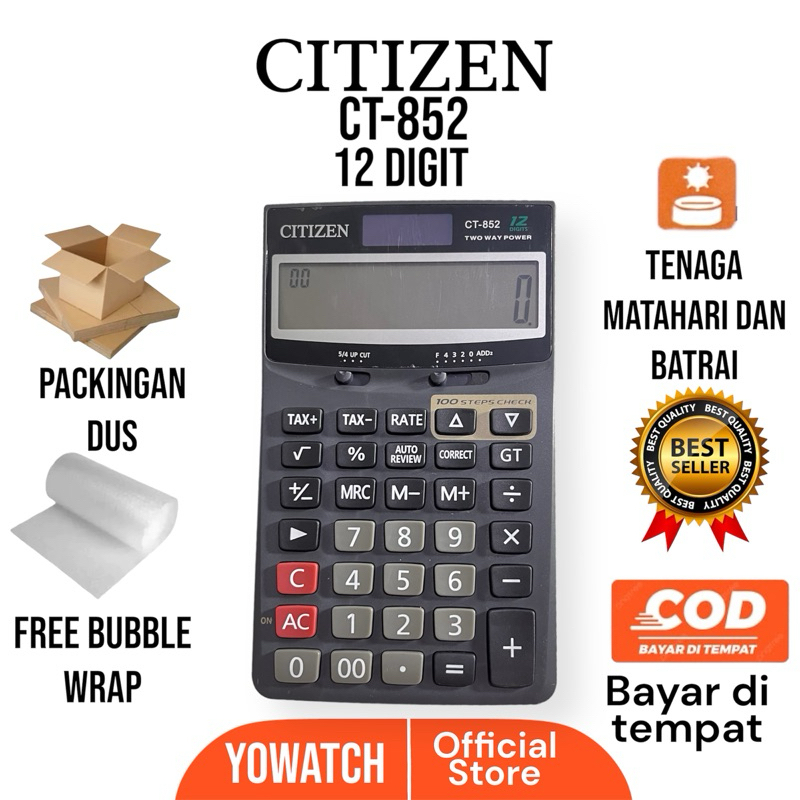 

Kalkulator ClTlZEN Ct-852 | Calculator Hitung Dan Meja 12 Digit 2 Tenaga Batrai dan Surya