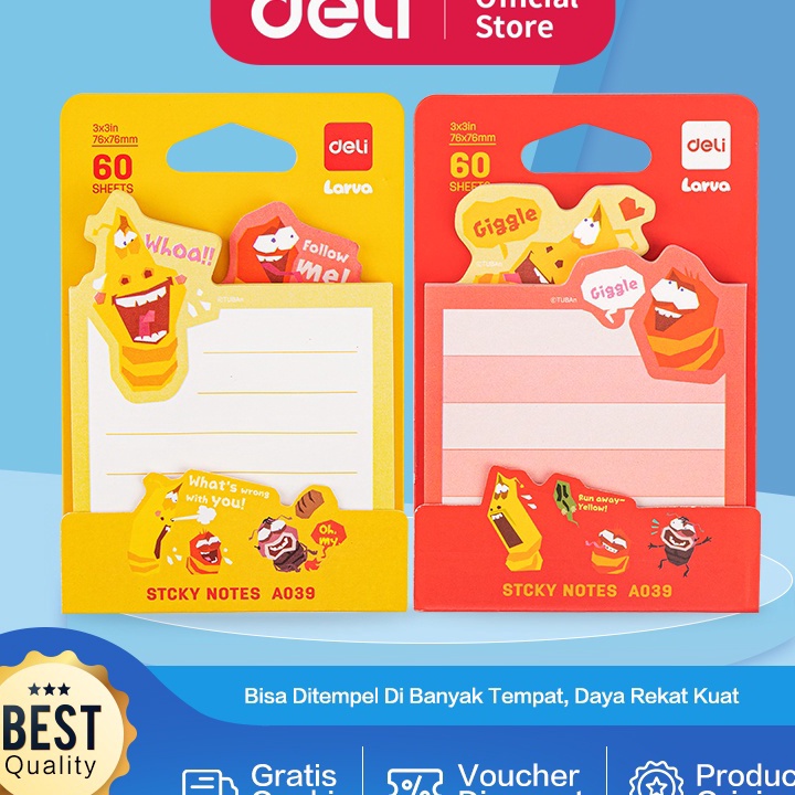 

BIG SALE Deli Larva Sticky Notes Memo Tempel 76 x 76 mm 6 Lembar 2 Warna Lem Kuat EA39