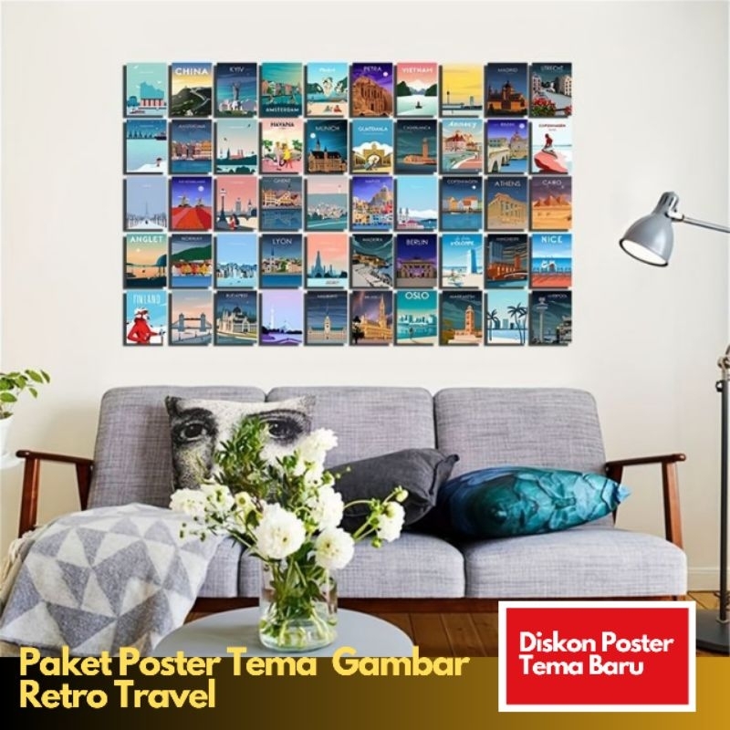 Poster retro travel estetik 18pcs - poster terbaru 2024