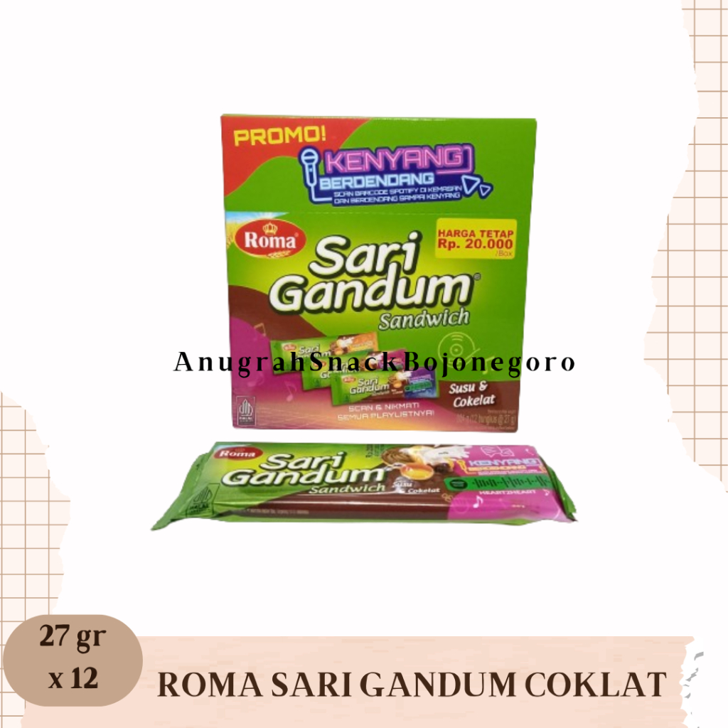 

Roma Sari Gandum Sandwich Susu & Coklat 27gr x 12