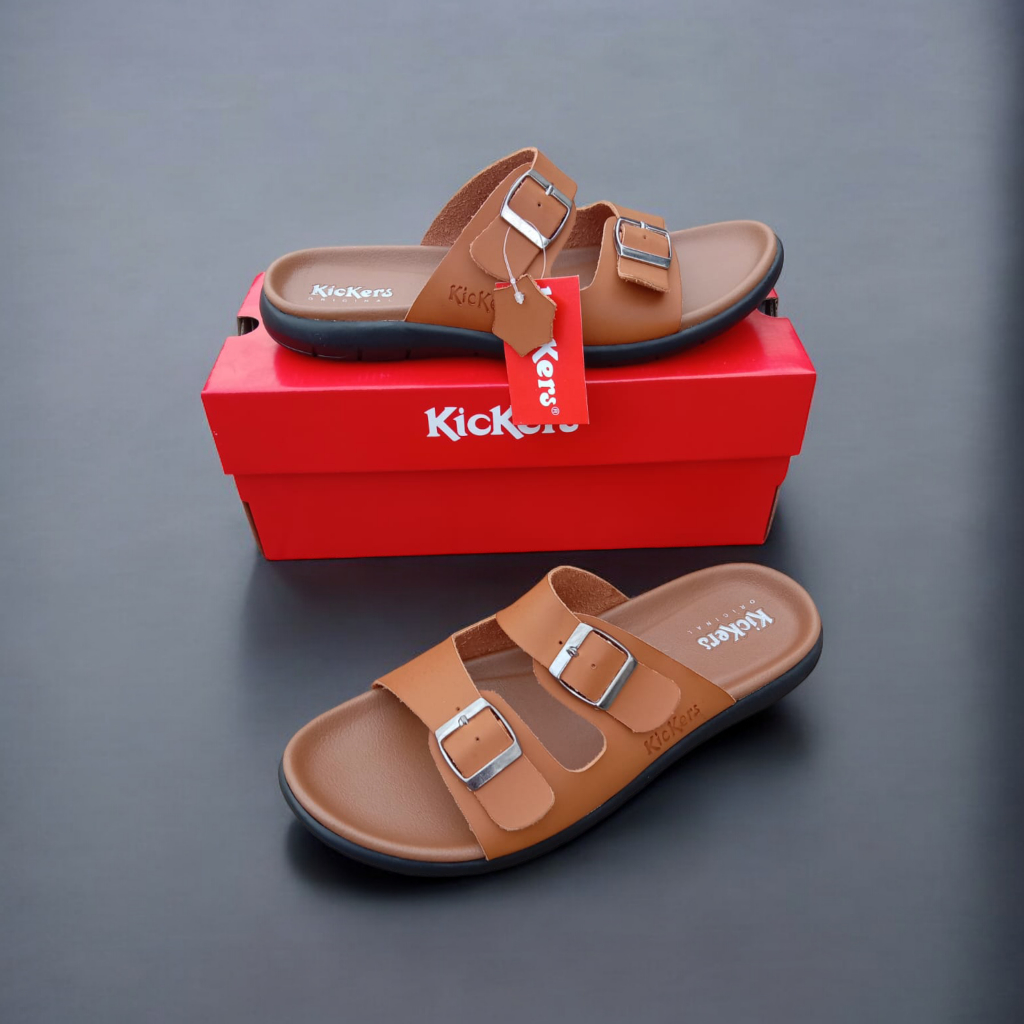 SANDAL SELOP PRIA KICKERS TERBARU MODEL DUA TALI BAHAN KULIT