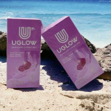 u glow glutha Collagen milk minuman bubuk pemutih badan alami 1 box isi 10 sachet original..