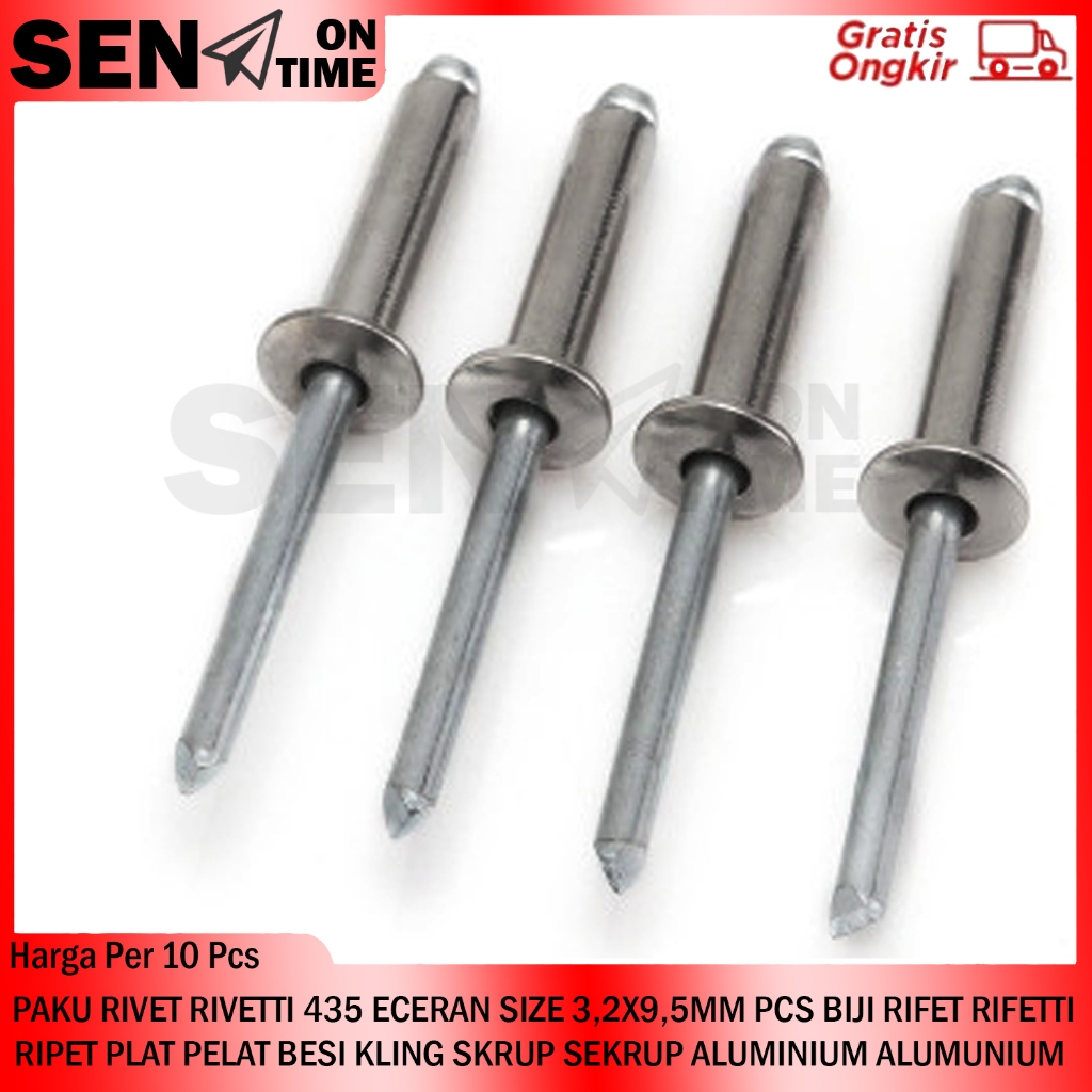 Rivetti Paku Rivet 435 Size 3,2x9,5 Mm Isi 10 Pcs Penyambung Struktur Atap Gagang Plat Tipis Penahan