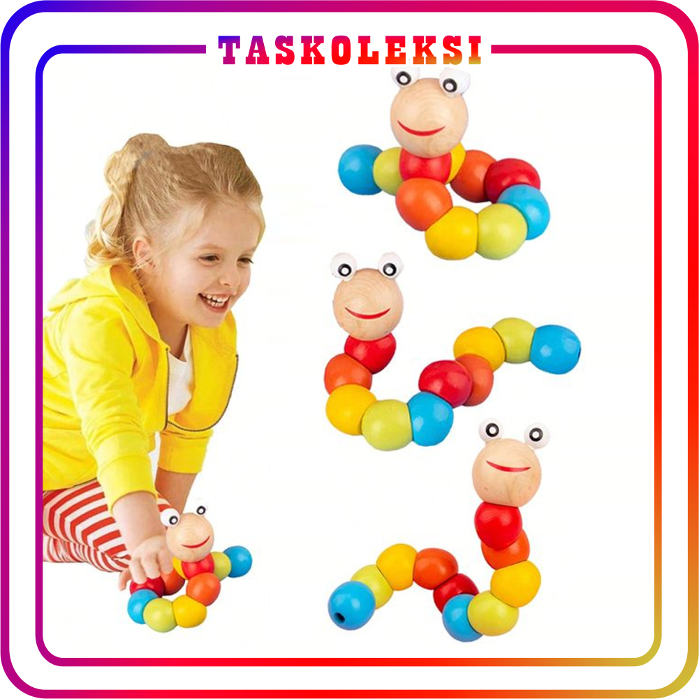 TK Mainan Edukasi Anak Bayi / Mainan Ulat Kayu Puzzle Edukasi Caterpillar / Mainan Susun Balok / Mai