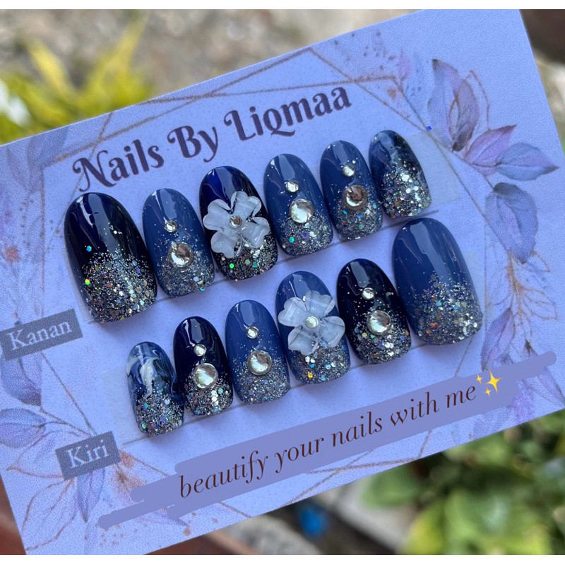 KUKU PALSU NAVY KOMBI BUNGA/ KUKU PALSU WEDDING