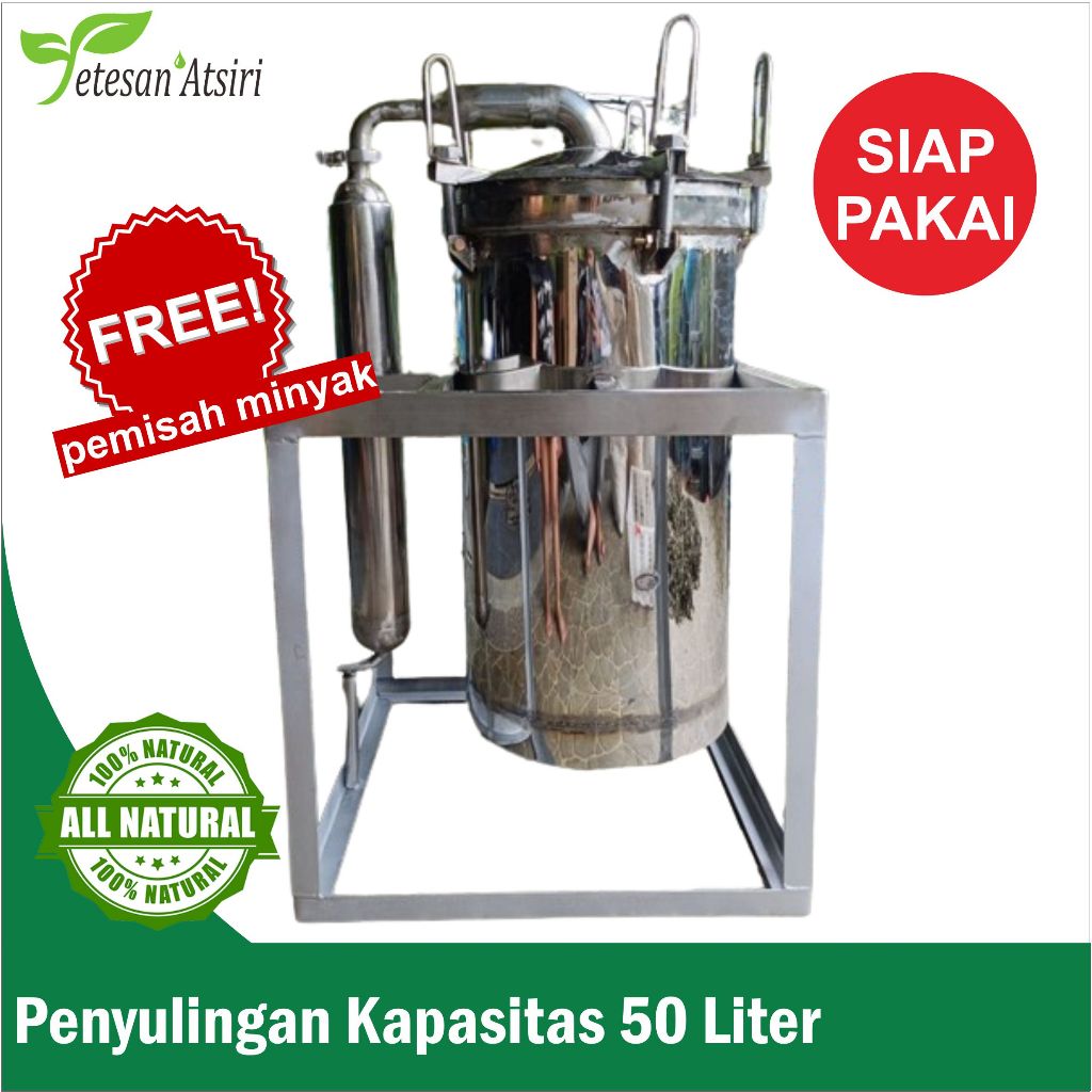 alat pembuat minyak atsiri penyulingan destilasi minyak atsiri kapasitas 50 liter stainless steel si