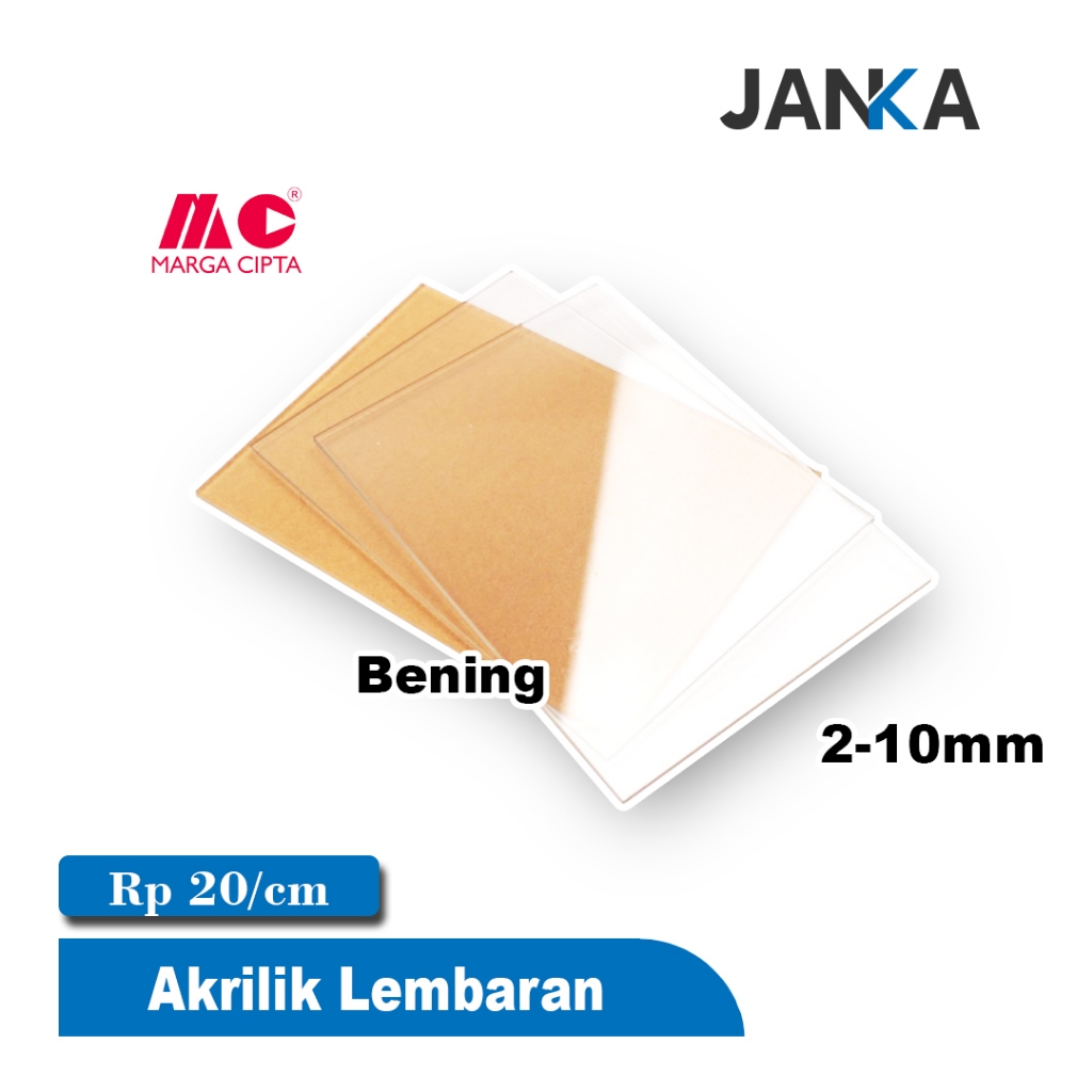 

JANKA Akrilik Custom Lembaran 2mm 3mm 4mm 5mm 6mm 8mm 10mm Laser Cutting Marga Cipta Toda StarRoyal Clear Transparan Ukuran Bentuk Potongan Bebas Custom Acrylic Sheet