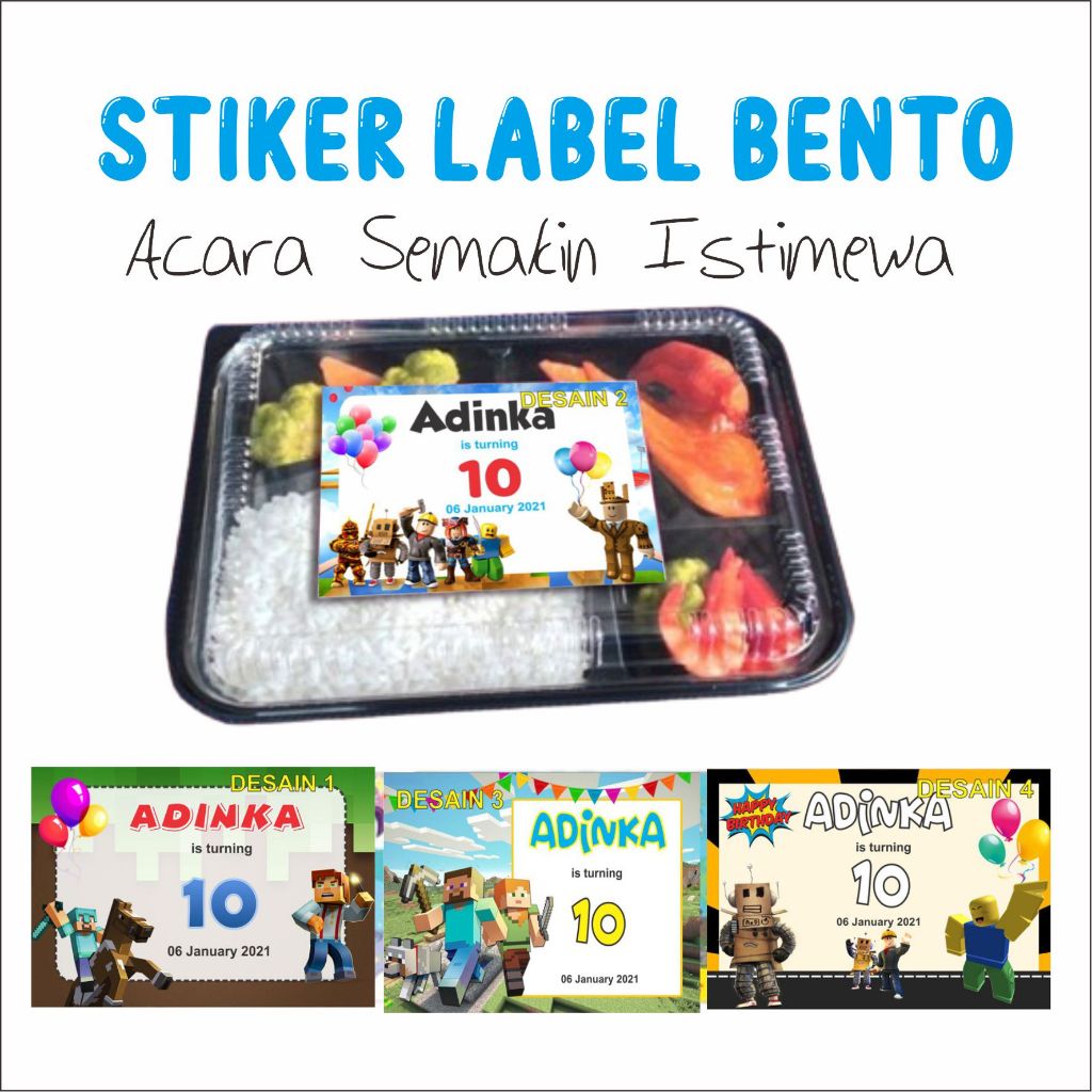 

(isi 50 pcs) uk 10x7cm STIKER LABEL ULTAH GOODYBAG BENTO MOTIF MINECRAF ROBLOX FADHILSOUVENIR