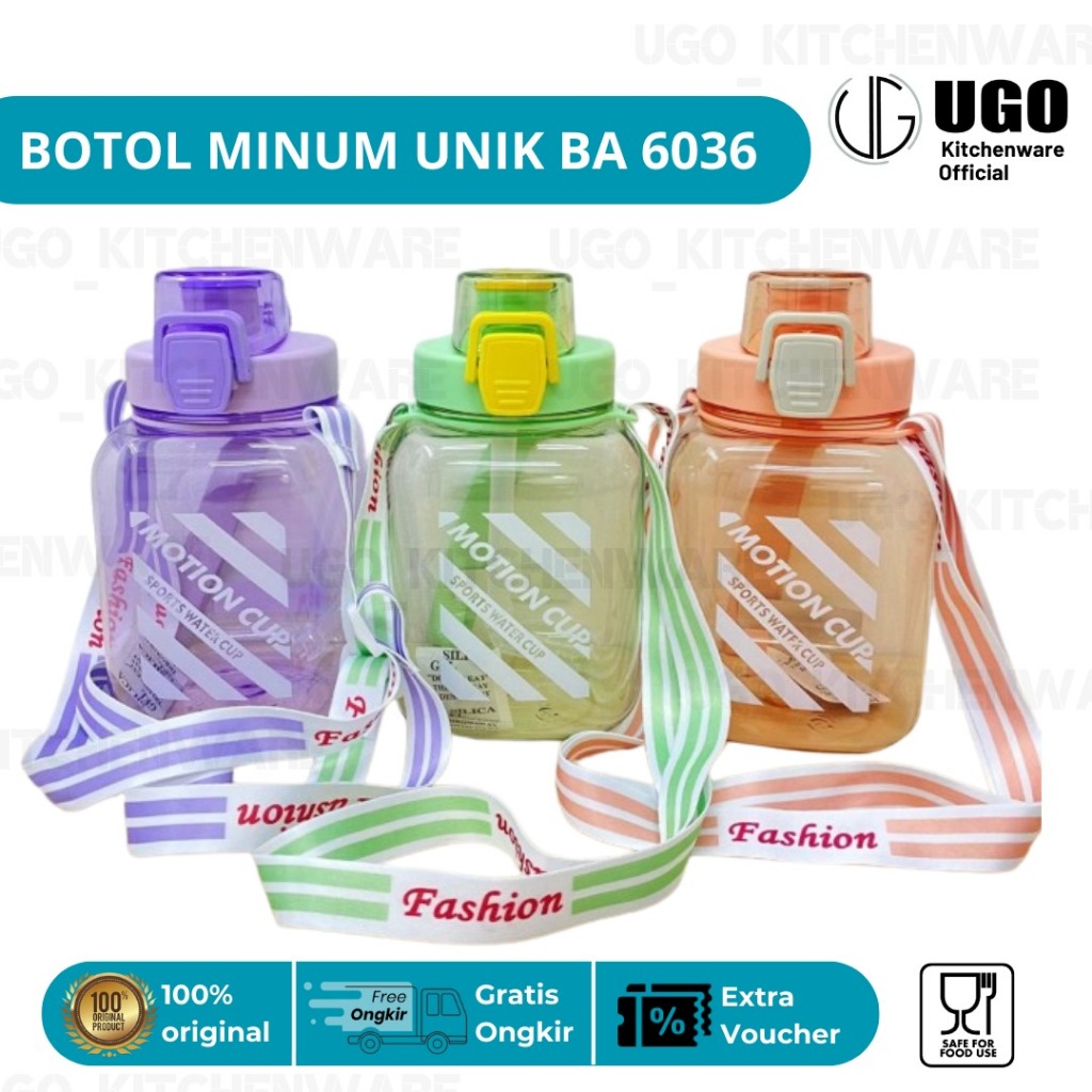 UGO Botol Minum Unik 1.200 Ml | Tempat Minum Warna Warni Plastik BPA Free | Botol Minum Anak Sekolah