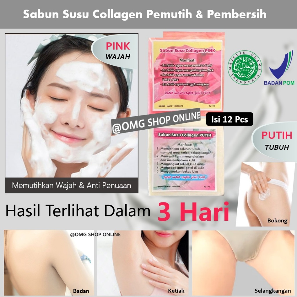 12 Pcs TERMURAH  Sabun Susu Collagen BPOM Pink Putih Viral / Sabun Pemutih Kulit Ketiak Selangkangan