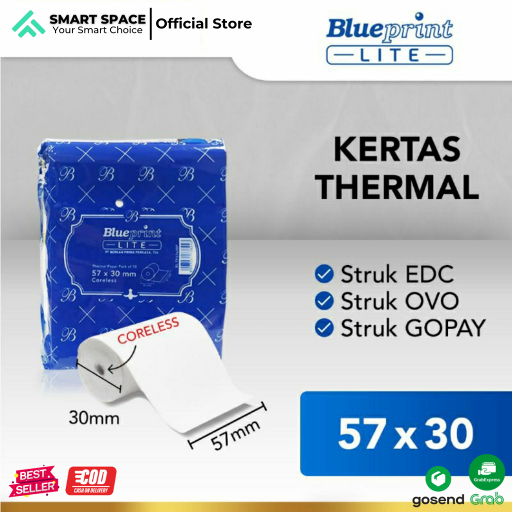 

[SPCE] 57x30P KERTAS THERMAL PAPER 57x30 mm BLUEPRINT LITE - 1 Roll STRUK KASIR EDC TOL RESI 57x30 P 57x30mm Termal