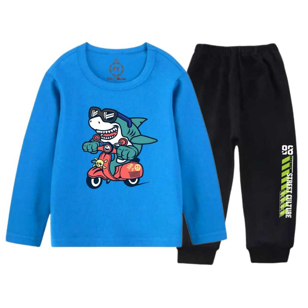 Kaos Set Lengan Panjang Cowo Kaos Anak Laki Laki Set Lengan Panjang Motif Shark Motor