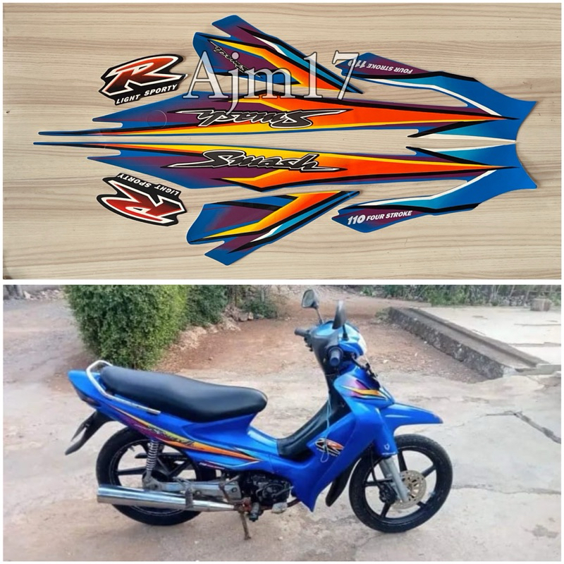STIKER STRIPING MOTOR SMASH 2003 BIRU