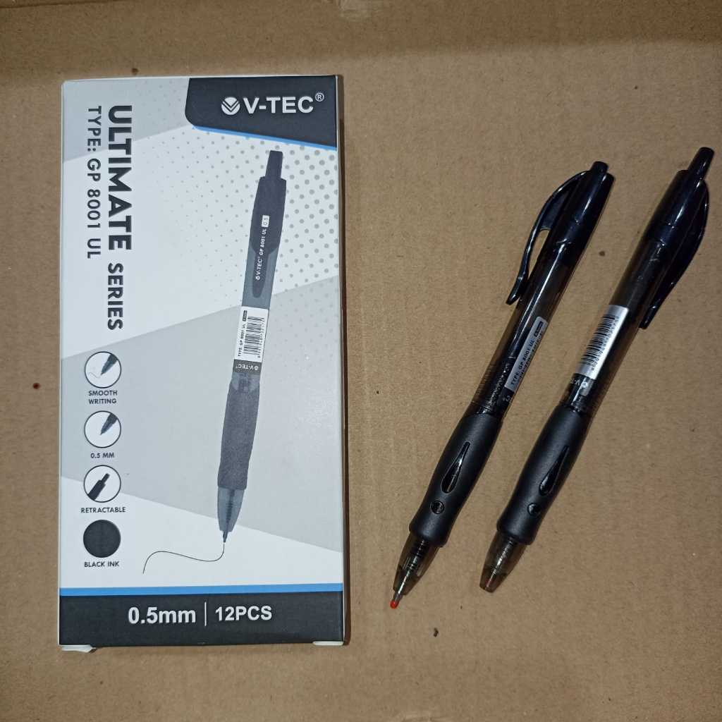 

(1 LUSIN) V TEC - Bolpoin Gel Pen V-tec 0.5mm Black Blue - Pulpen Ultimate Series Hitam Biru - ATJ