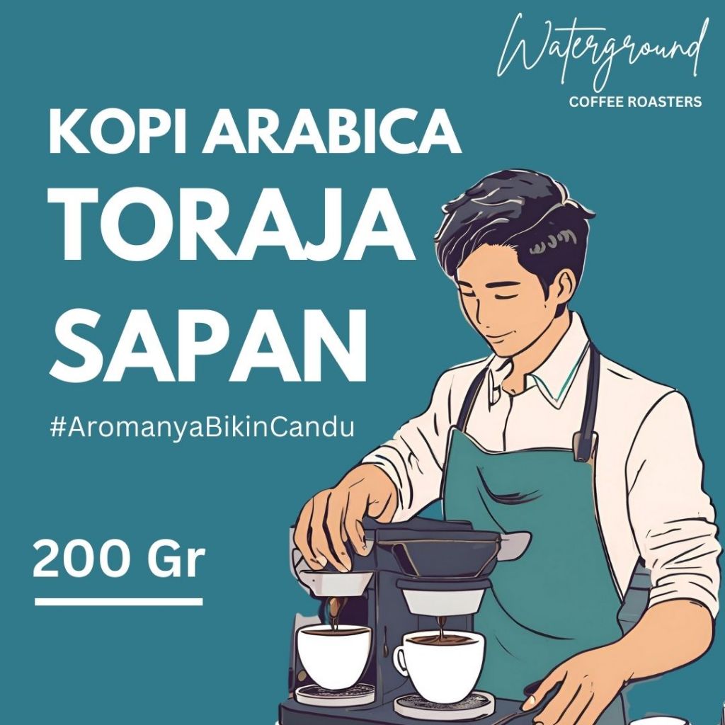 

Waterground Coffee Kopi Arabika Toraja Sapan Biji Kopi GRADE 1 Single Origin, 200 GR