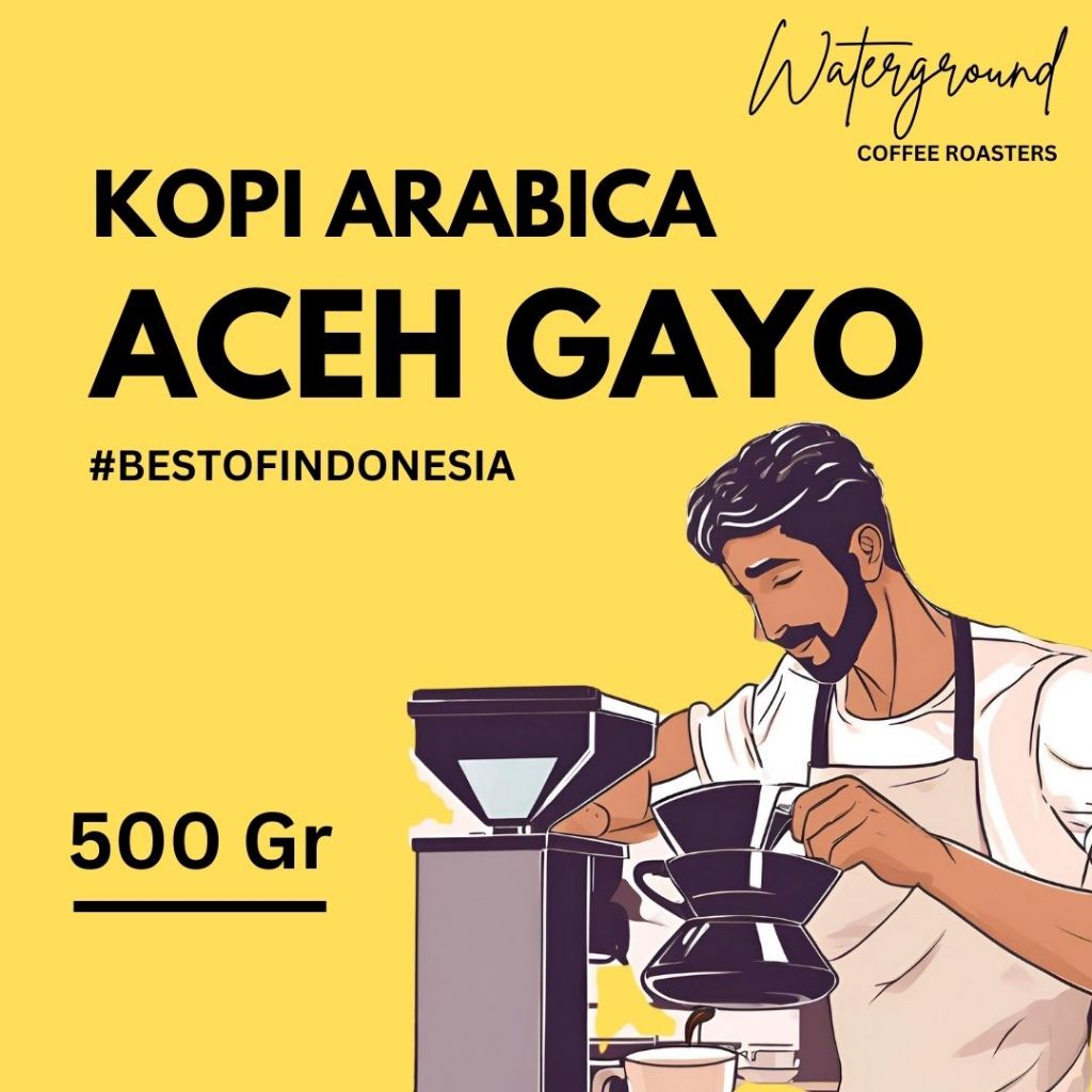 

Waterground Coffee Kopi Arabika Aceh Gayo Biji Kopi GRADE 1 Single Origin, 500 GR