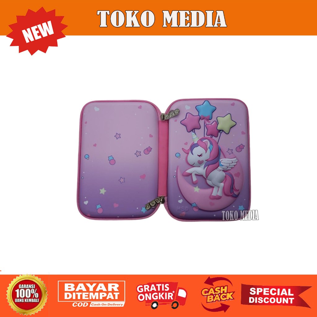

Kotak Pensil Embos Hard case Timbul 3D UNICORN MOON