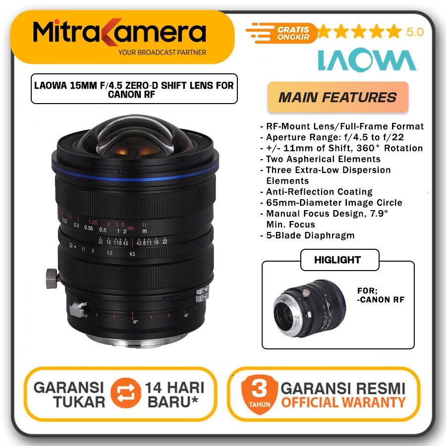 Laowa 15mm f4.5 Zero-D Shift for canon rf