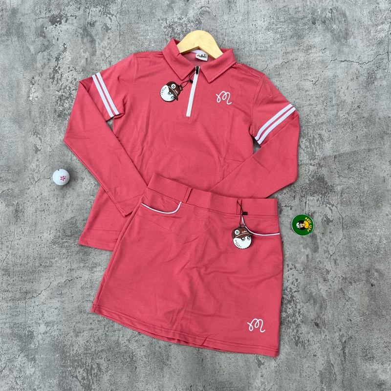 BAJU SET WANITA GOLF LENGAN PANJANG WARNA MERAH SCARLET BAHAN ADEM (MLB006)